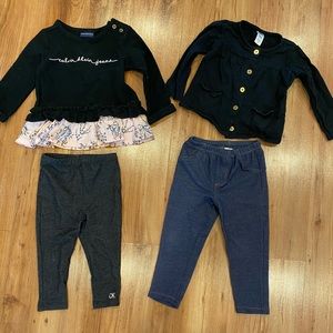 2 sets, (4 pieces). 1 top, 1 jacket and 2 jeans